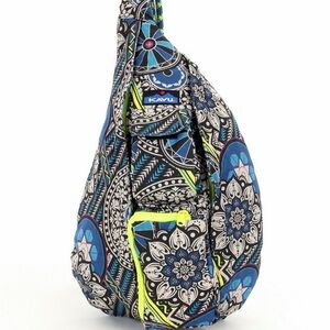 KAVU Mandala rope Sling Bag backpack cross body  - Blue and Green yellow zipper